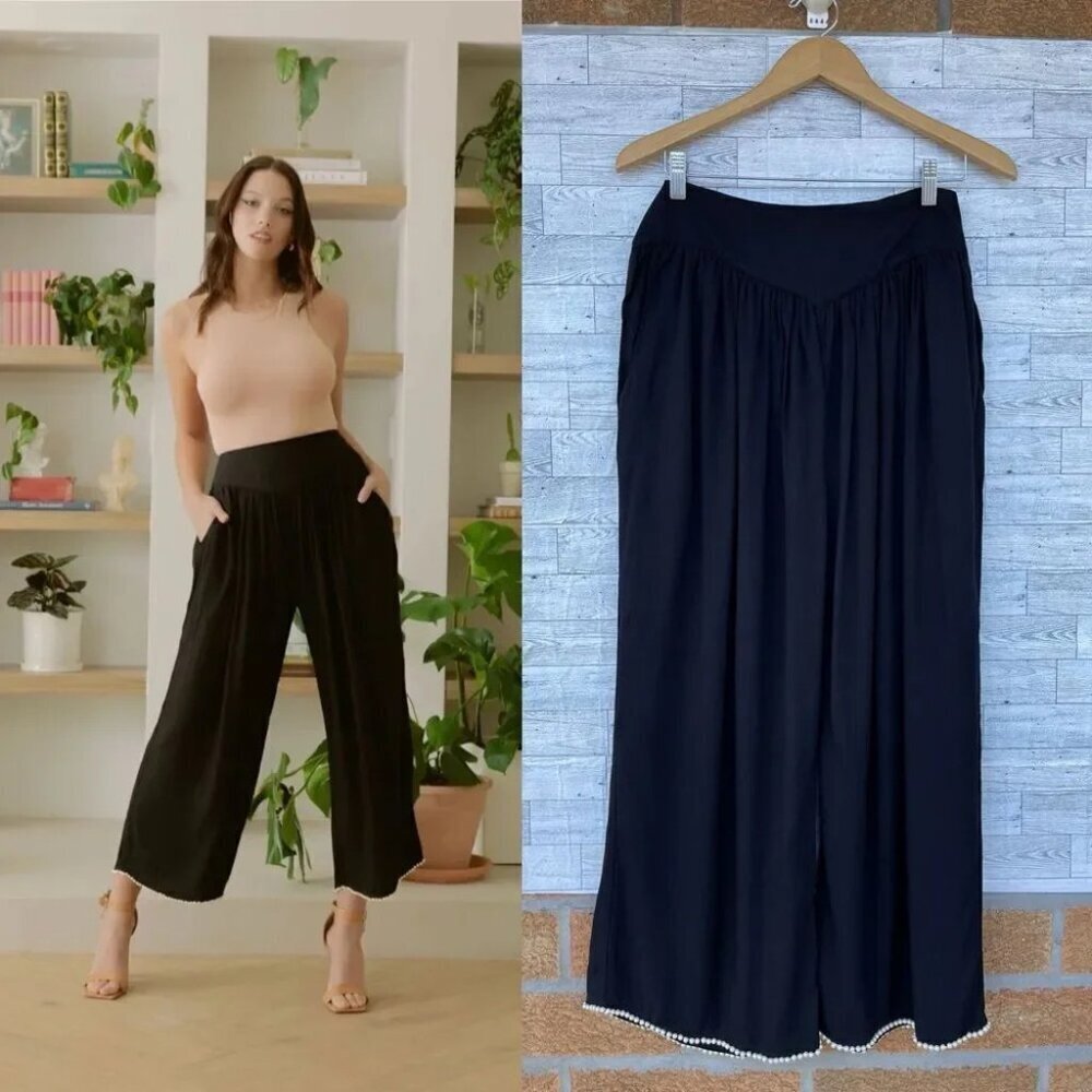 CAROLINA BENOIT MARRAKECH BLACK PANTS WITH PEARLED HEM SMALL